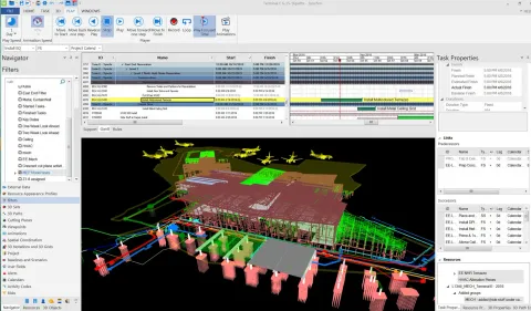 Synchro 4D construction sequencing, programme linked to the coordination model