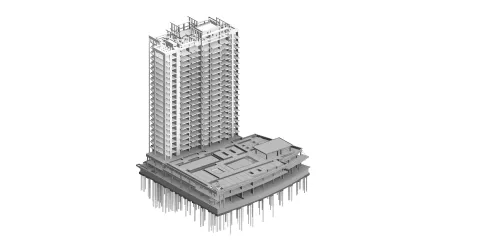 Structural detailing, coordinated rebar, steel connections and pour sequencing across a frame zone