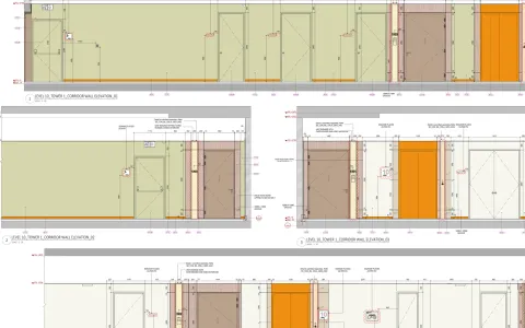 Interiors drawing pack, corridor wall elevation shop drawing