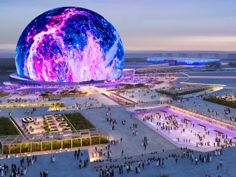 Sphere Abu Dhabi · venue and arrival plaza on Yas Island